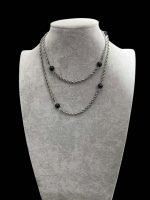 Lant Lung 80 cm Argint cu Onix - imagine 3