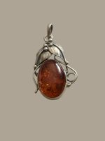 Art-Deco Medalion Argint cu Chihlimbar