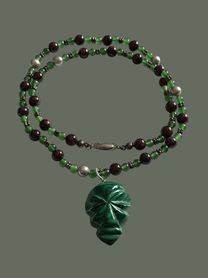 Colier cu Pietre Semipretioase , Argint + Masca Malachit