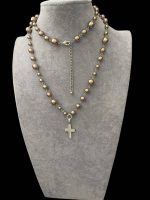 Cruciulita Argint + Lant din Perle 80 cm - imagine 4