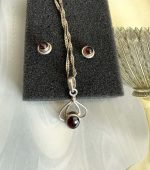 Argint , Granat - Set Lant, Medalion, Cercei - imagine 2