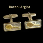 Butoni Argint cu Paleta Tenis