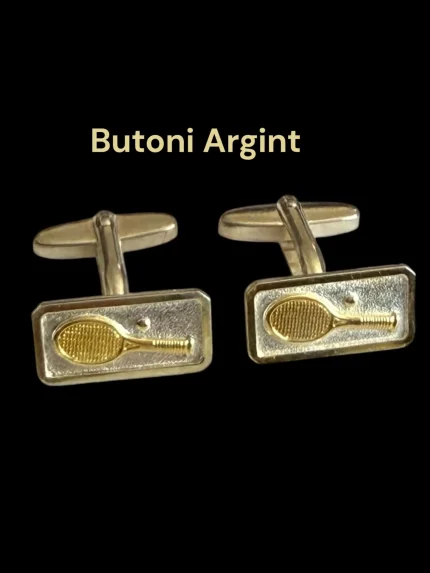Butoni Argint cu Paleta Tenis
